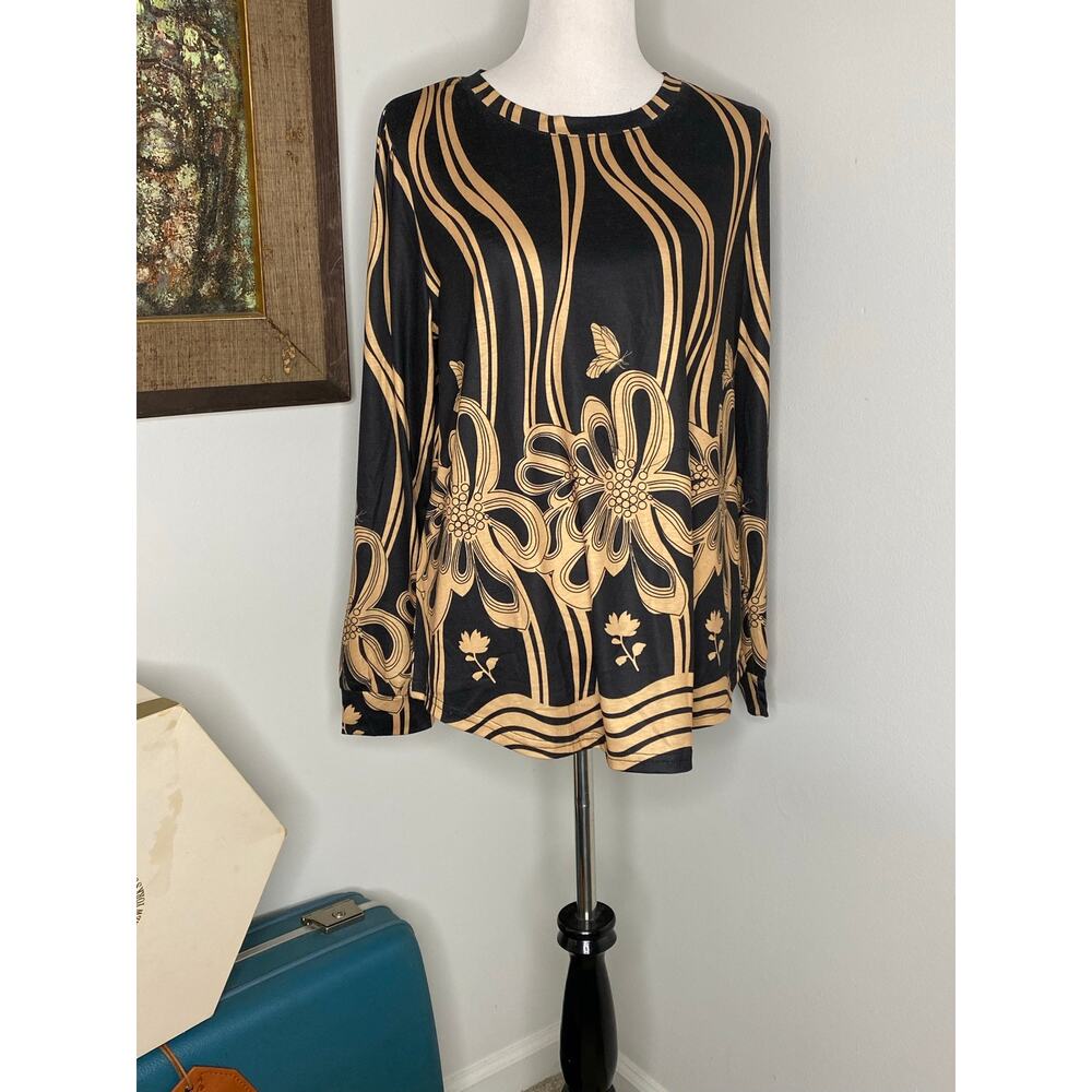 Alaroo Womens Long Sleeve Shirt Tunic Tops Crewneck Blouses Print